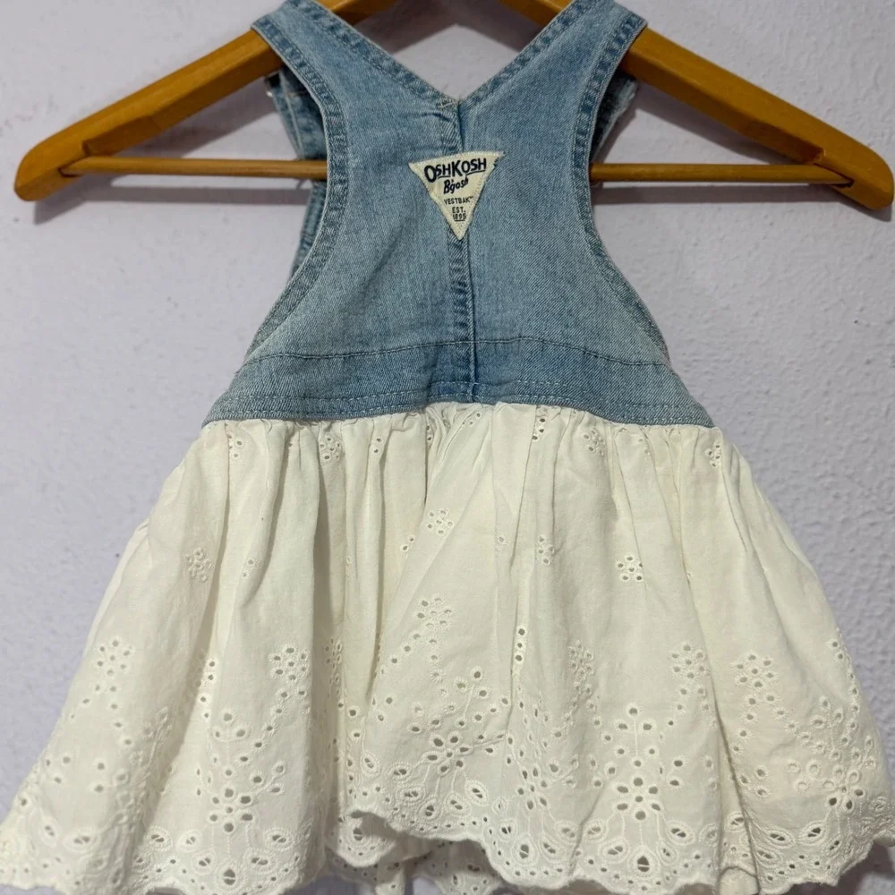 OshKosh Bgosh  Overall DressBaby Girls Denim Eyelet Blue White 18M Cottagecore